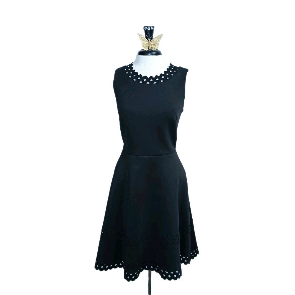 WHBM Women LBD Fit And Flare Scuba Cocktail Dress 4 Black Cutouts Party Event